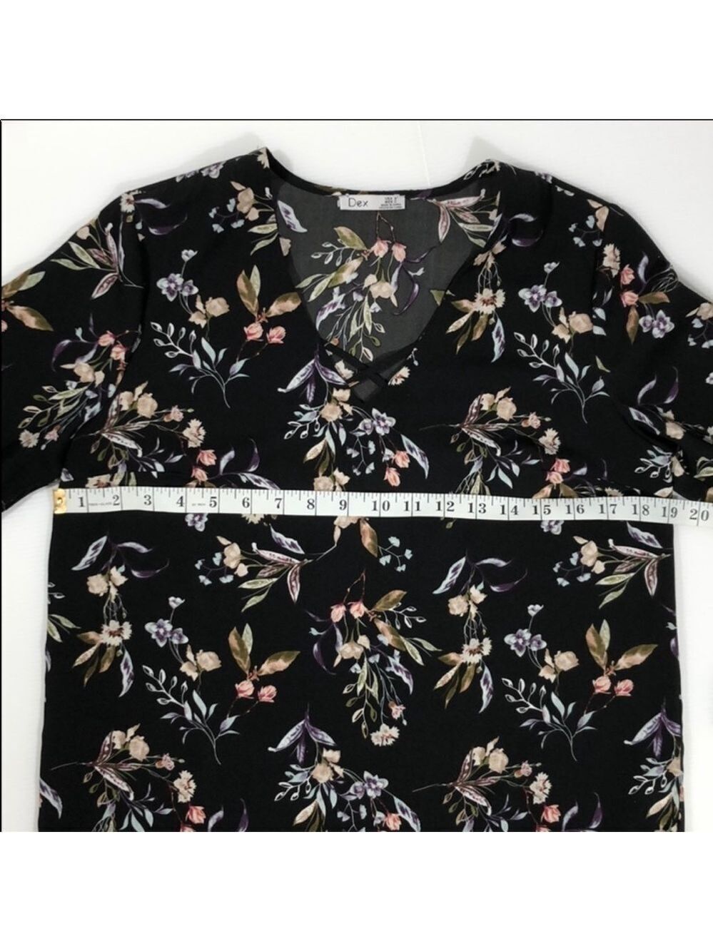 Dex Bell Sleeve Blouse V-Neck Black Floral - Picture 11 of 14